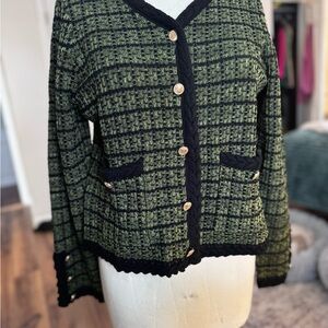 Chic Black and Green Women's Cardigan